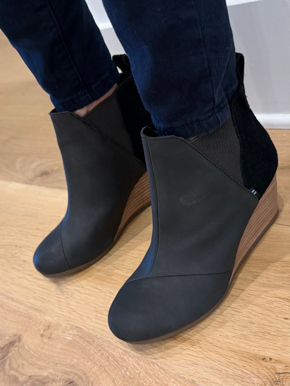 Toms Shoes | Toms Kelsey Wedge Bootie In Black Leather